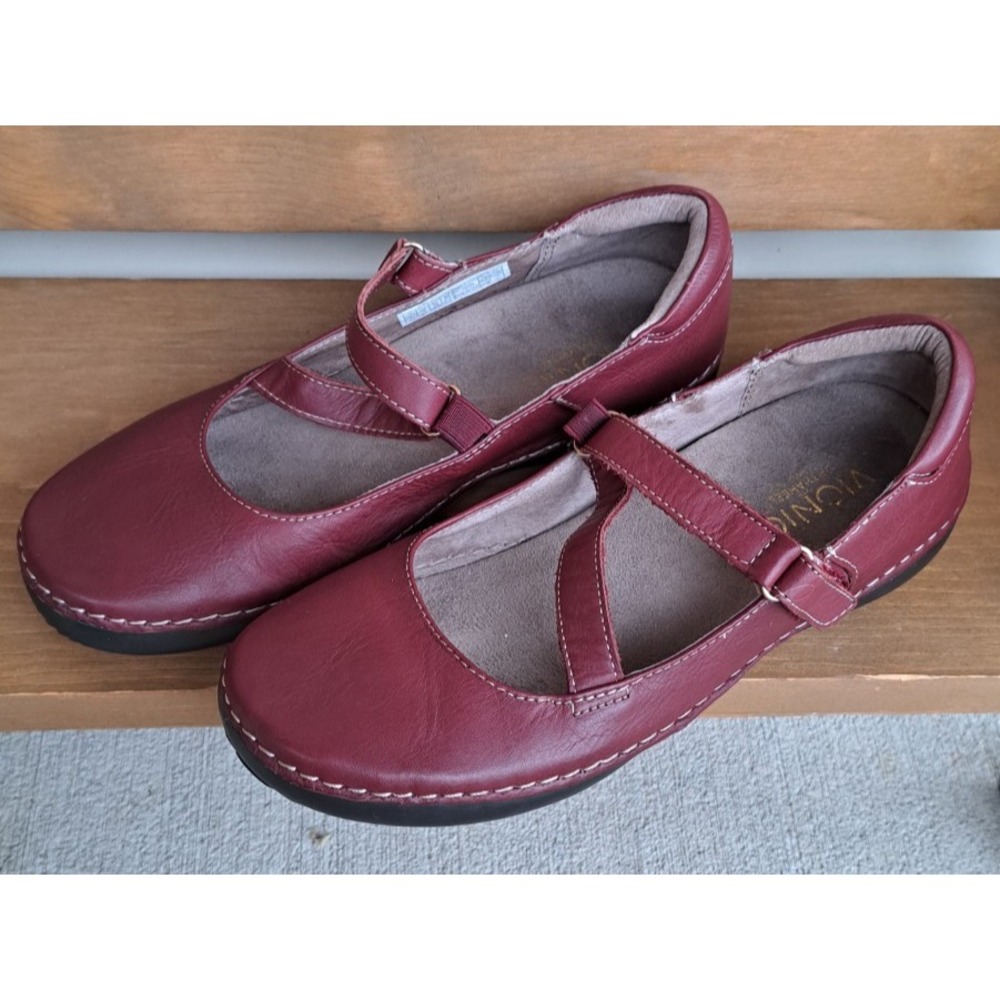 Vionic Womens Maroon Burgundy Leather Mary Jane Flats Shoes 7 Orthaheel Comfort